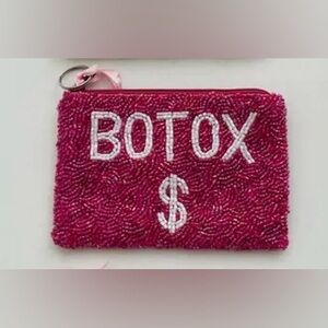 NWT Handmade Pink Beaded Pouch with White Lettering (Botox $)